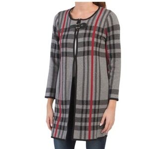 Anne Klein Plaid Open Front Cardigan Small